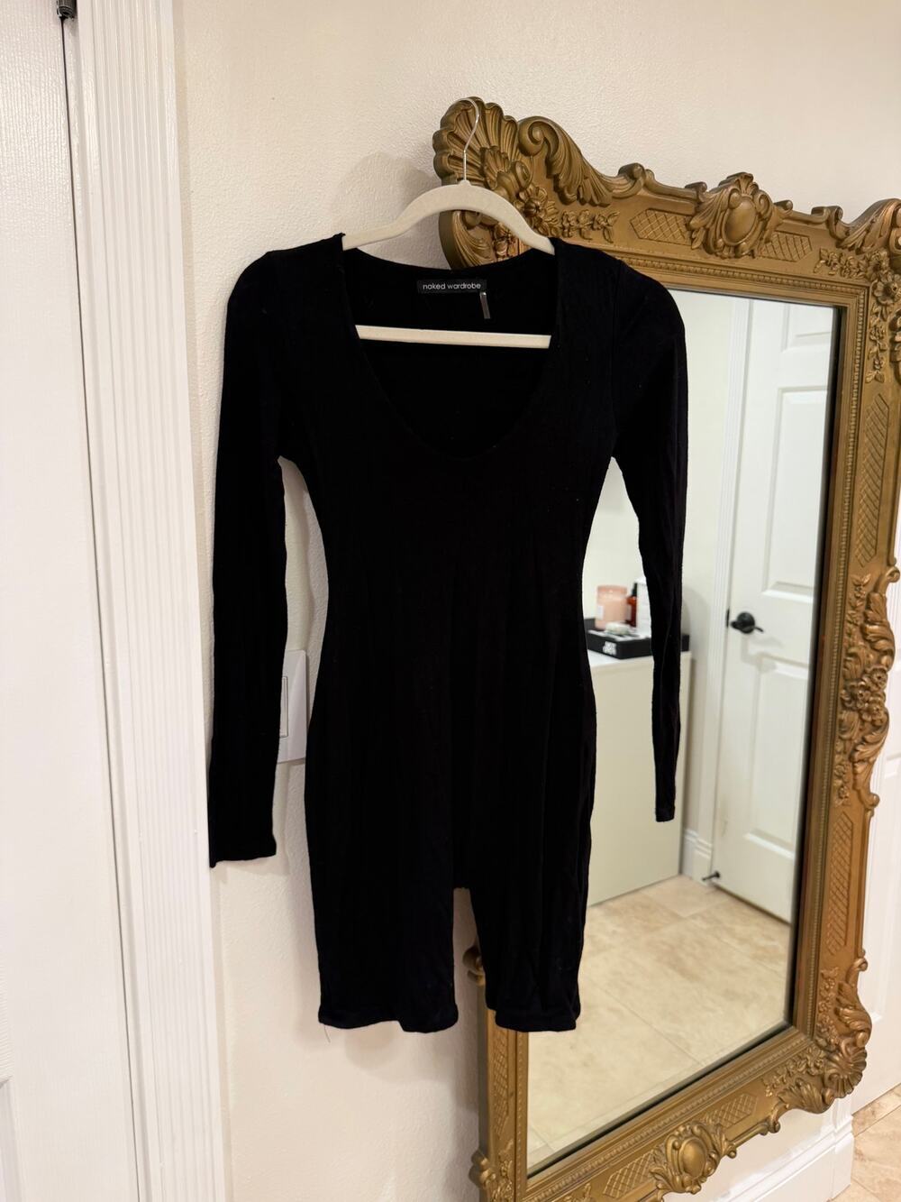 Naked Wardrobe Black Long Sleeve Scoop Neck Bodycon Romper Jumpsuit